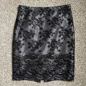 🦋The Limited Black Silver Lace A-Line Mini Pencil Skirt Size 8 Formal Party NYE